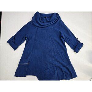 Ali Miles Dark Blue Textured Tunic Top With Cowl Neck Zip Pocket S Lagenlook